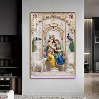 Radha Krishna With Grace Of Love Premium Acrylic Vertical Wall Art