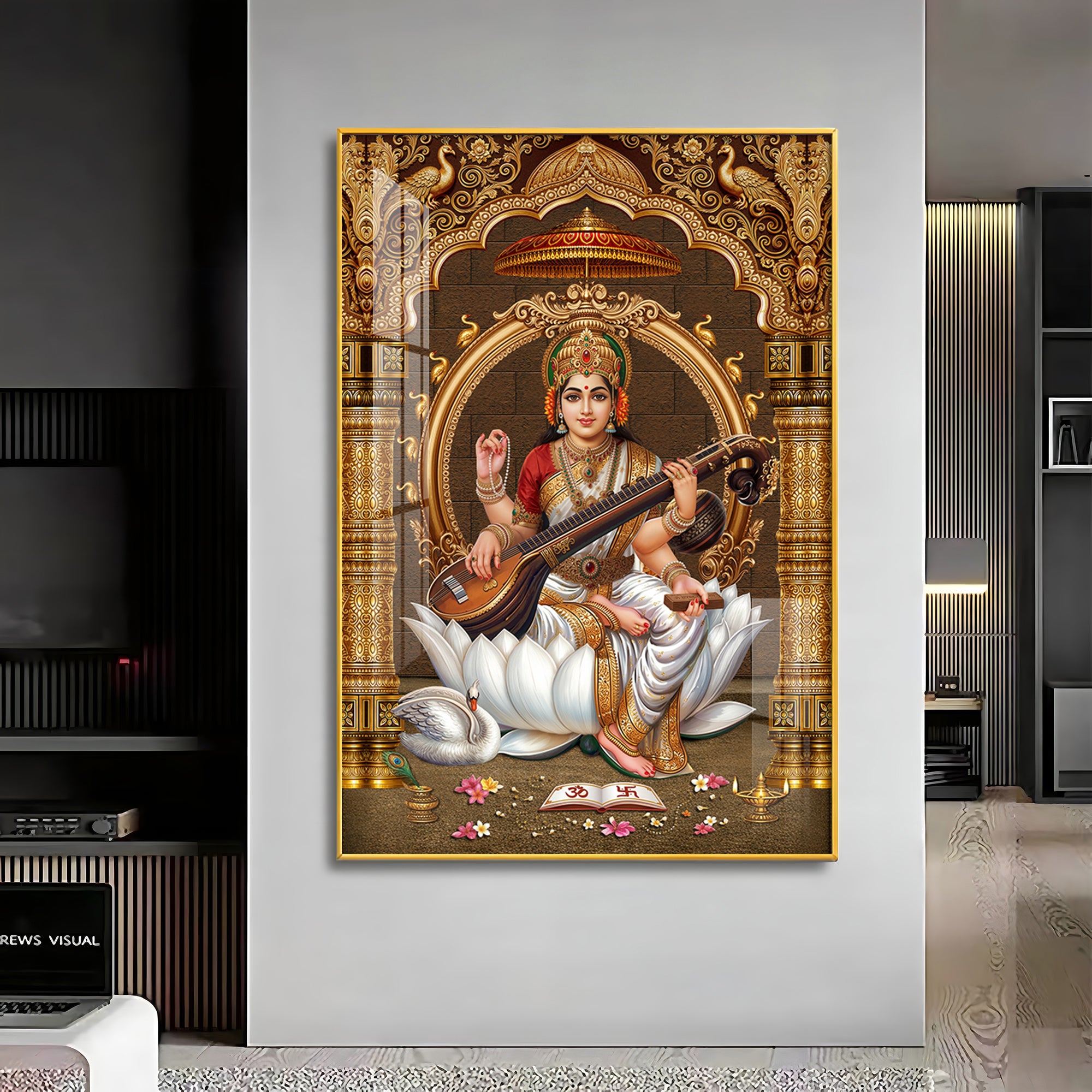 Goddess Saraswati Premium Acrylic Vertical Wall Art