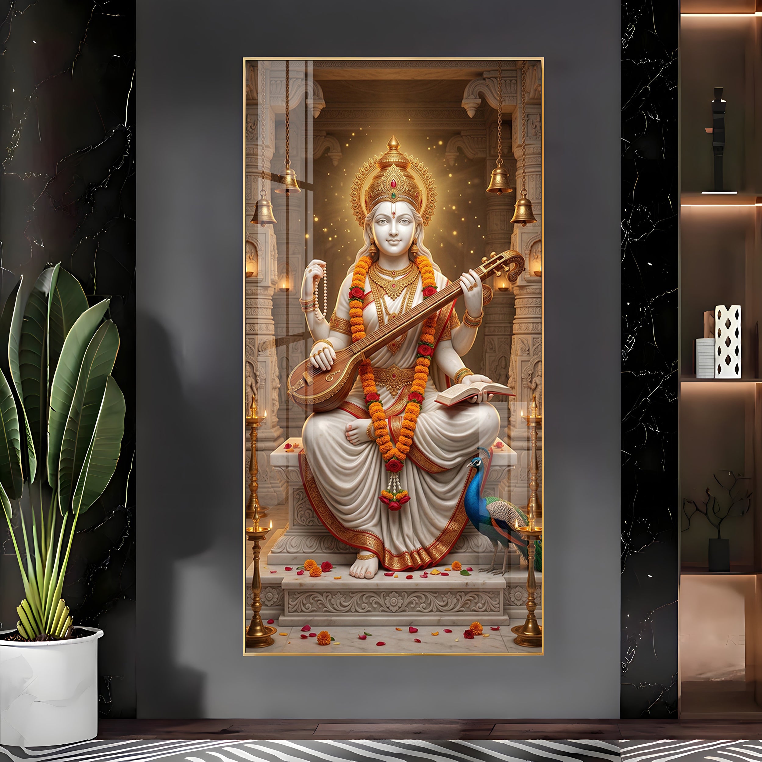 Divine Harmony Of Saraswati Maa Premium Acrylic Vertical Wall Art