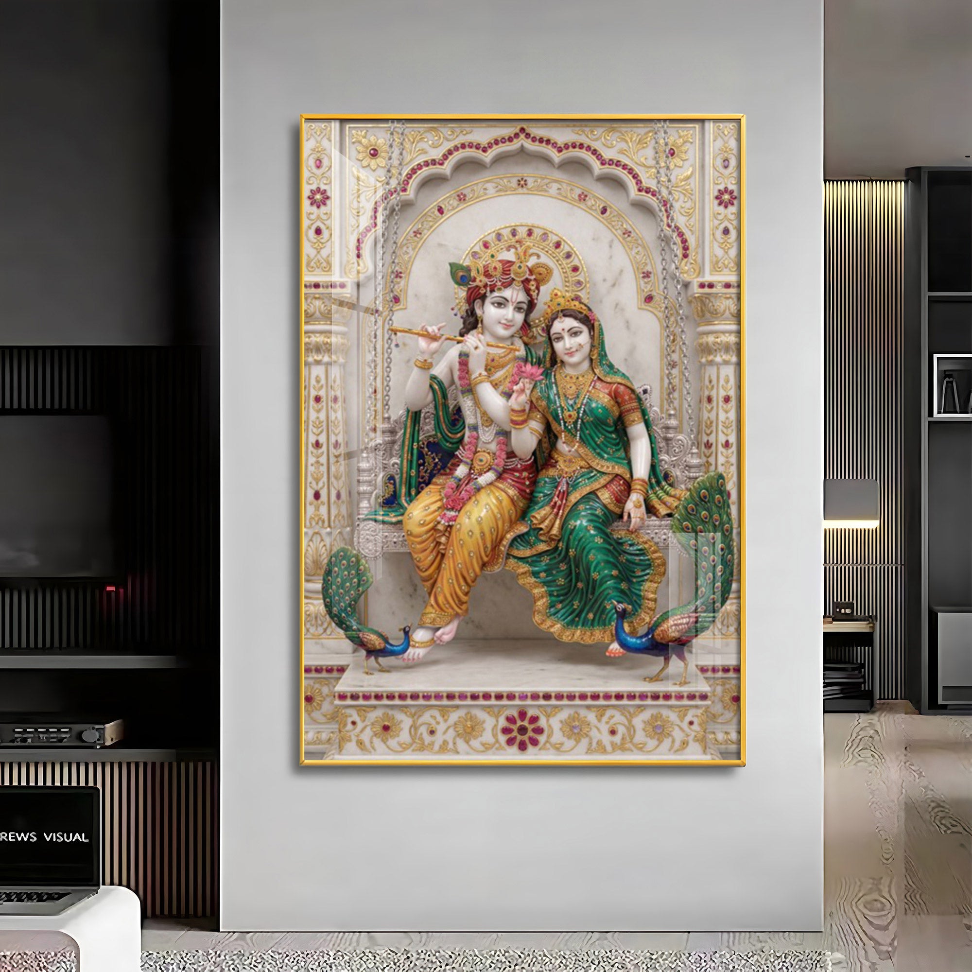 Radiant Radha Krishna Love Premium Acrylic Vertical Wall Art