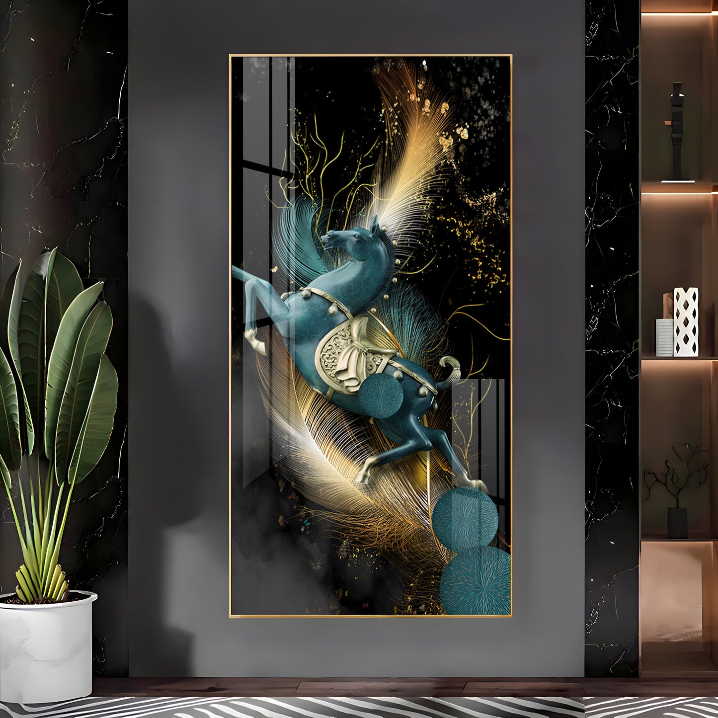 Blue Horse With Abstract Background Premium Acrylic Vertical Wall Art