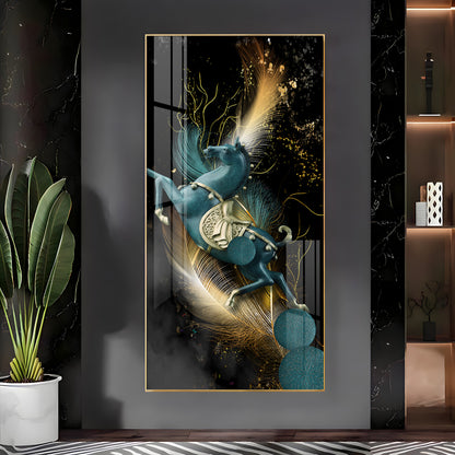 Blue Horse With Abstract Background Premium Acrylic Vertical Wall Art