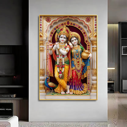 Majestic Harmony Of Radha Krishna Premium Acrylic Vertical Wall Art