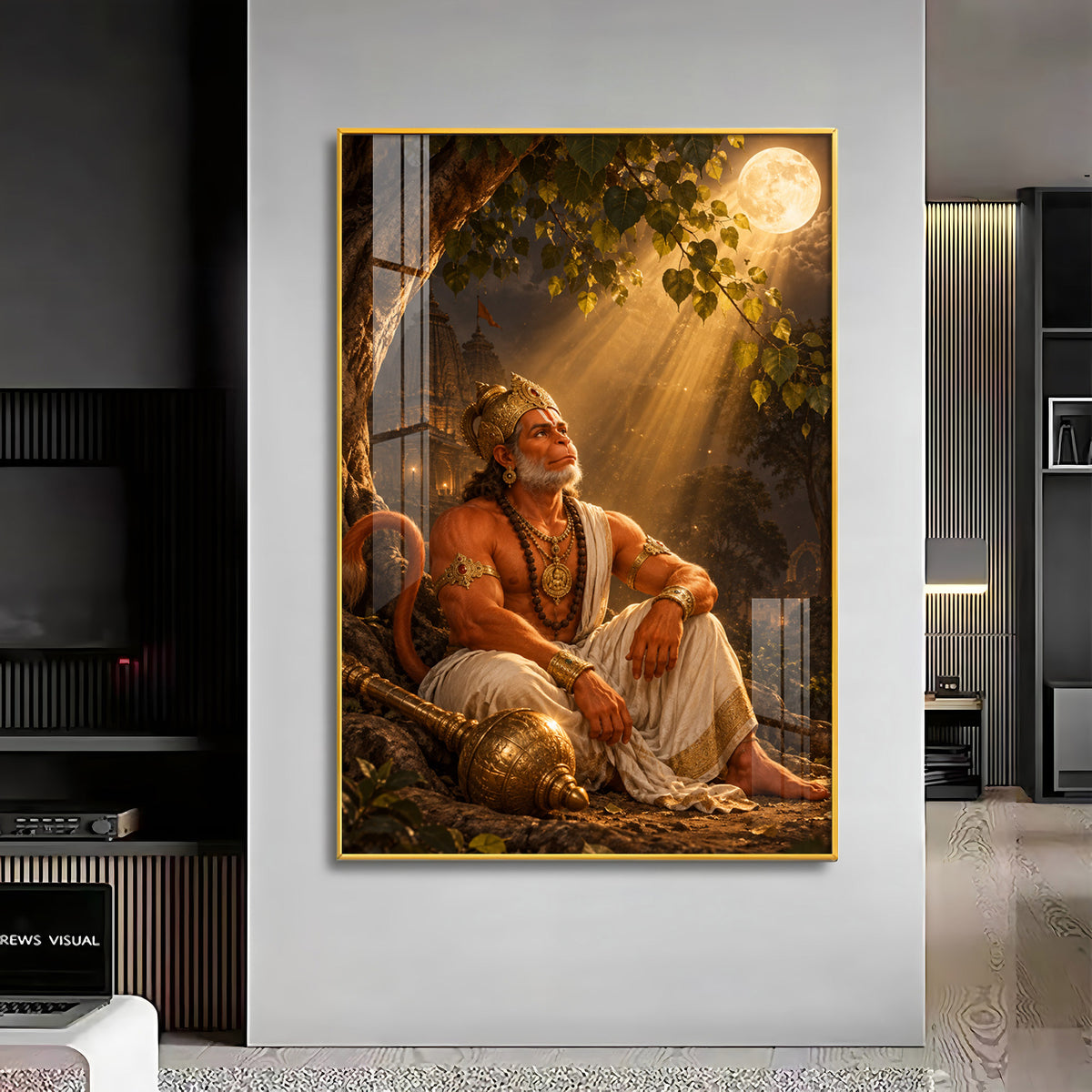 Lord Hanuman Under The Tree Premium Acrylic Vertical Wall Art