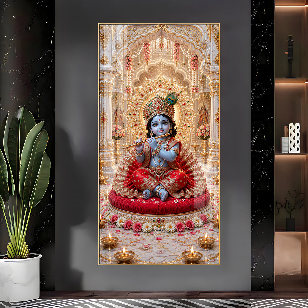 Laddu Gopal Playing Flute Premium Acrylic Vertical Wall Art