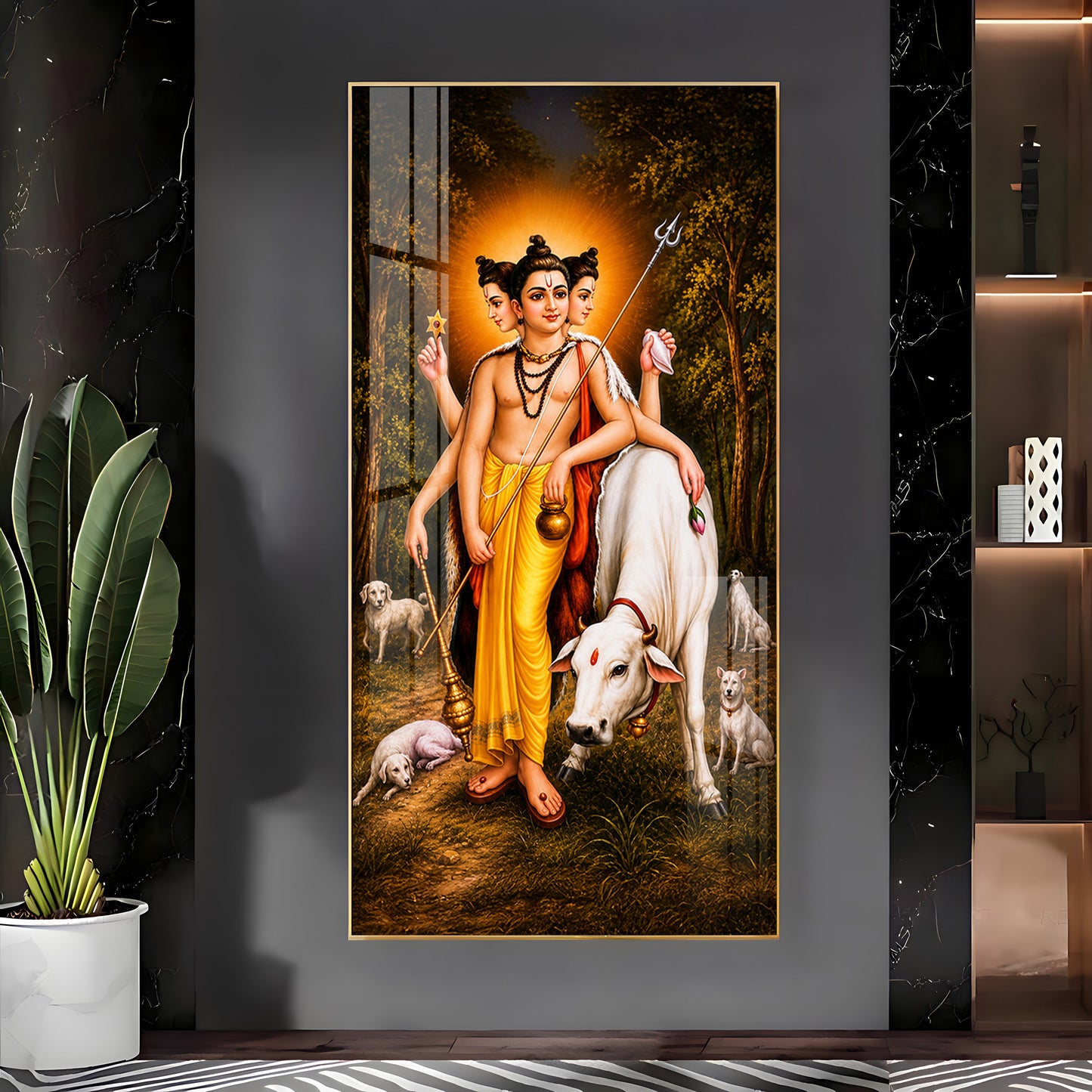 Hindu Lord Dattatreya Premium Acrylic Vertical Wall Art