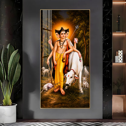Hindu Lord Dattatreya Premium Acrylic Vertical Wall Art