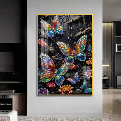 Butterflies & Flowers Premium Acrylic Vertical Wall Art