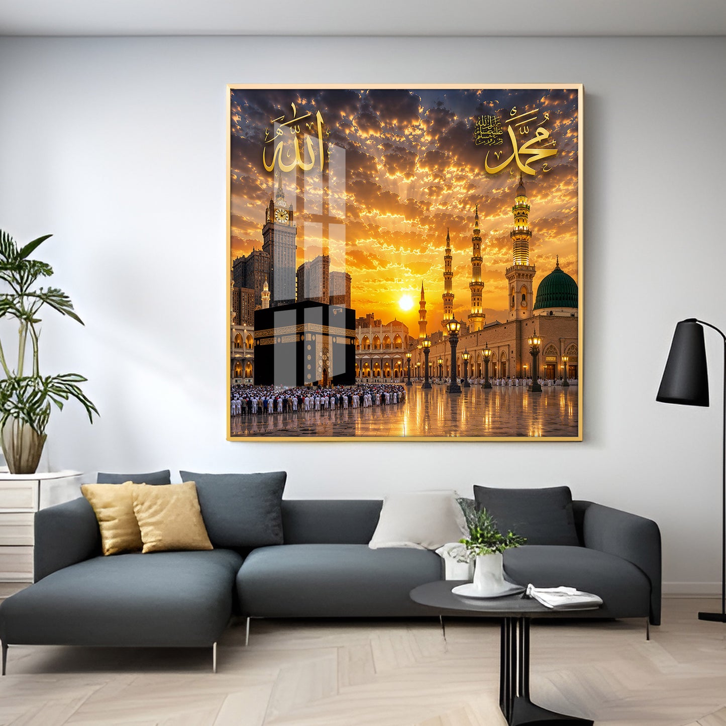 Holy Kaaba & The Prophet's Mosque Premium Acrylic Square Wall Art