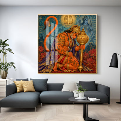 Hanuman Devotion Premium Acrylic Square Wall Art