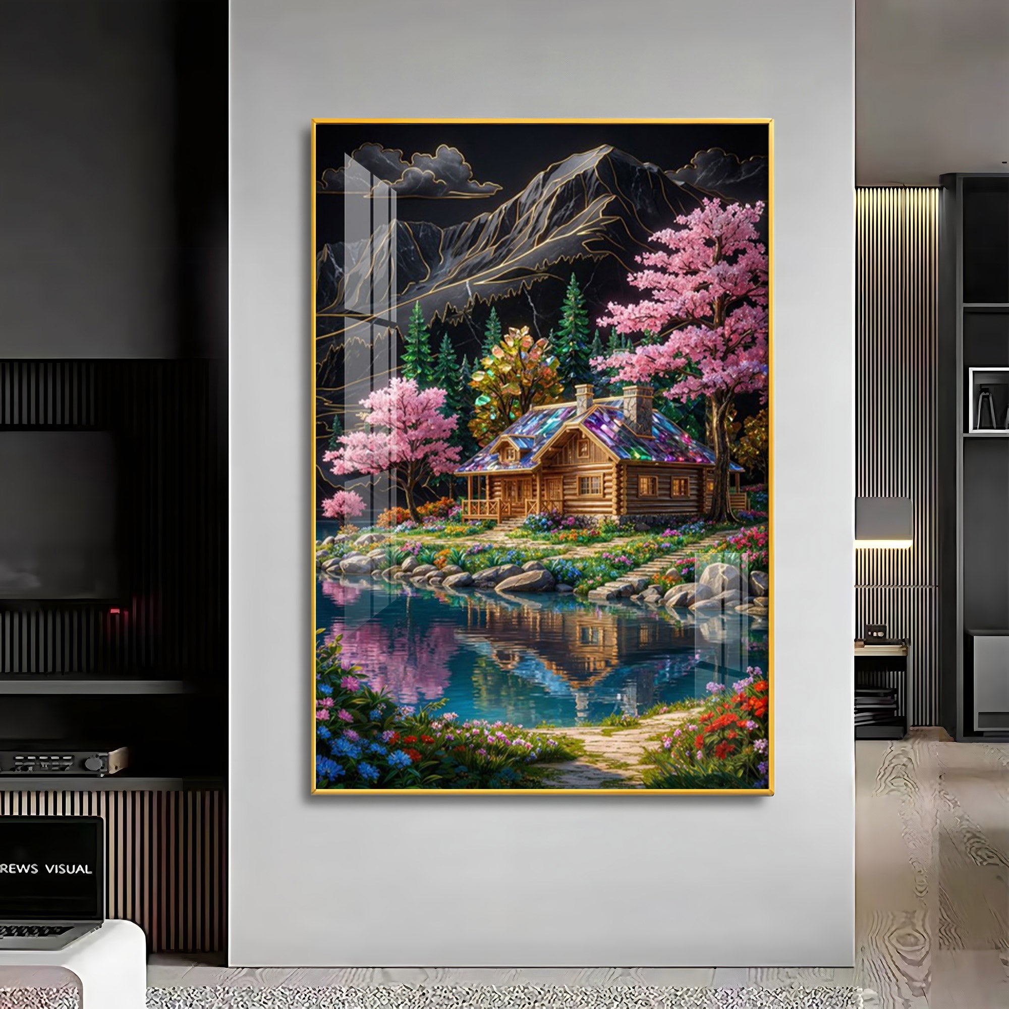 Water & Colorful Floral Landscaping Premium Acrylic Vertical Wall Art