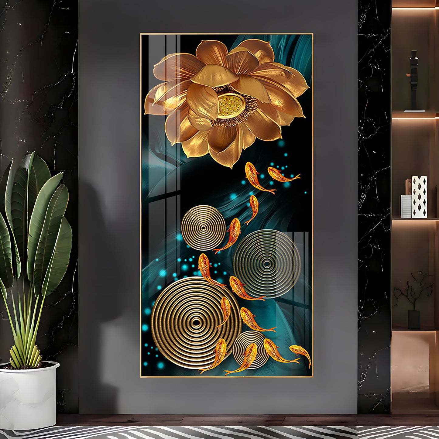 Golden Serenity Blossom Premium Acrylic Vertical Wall Art