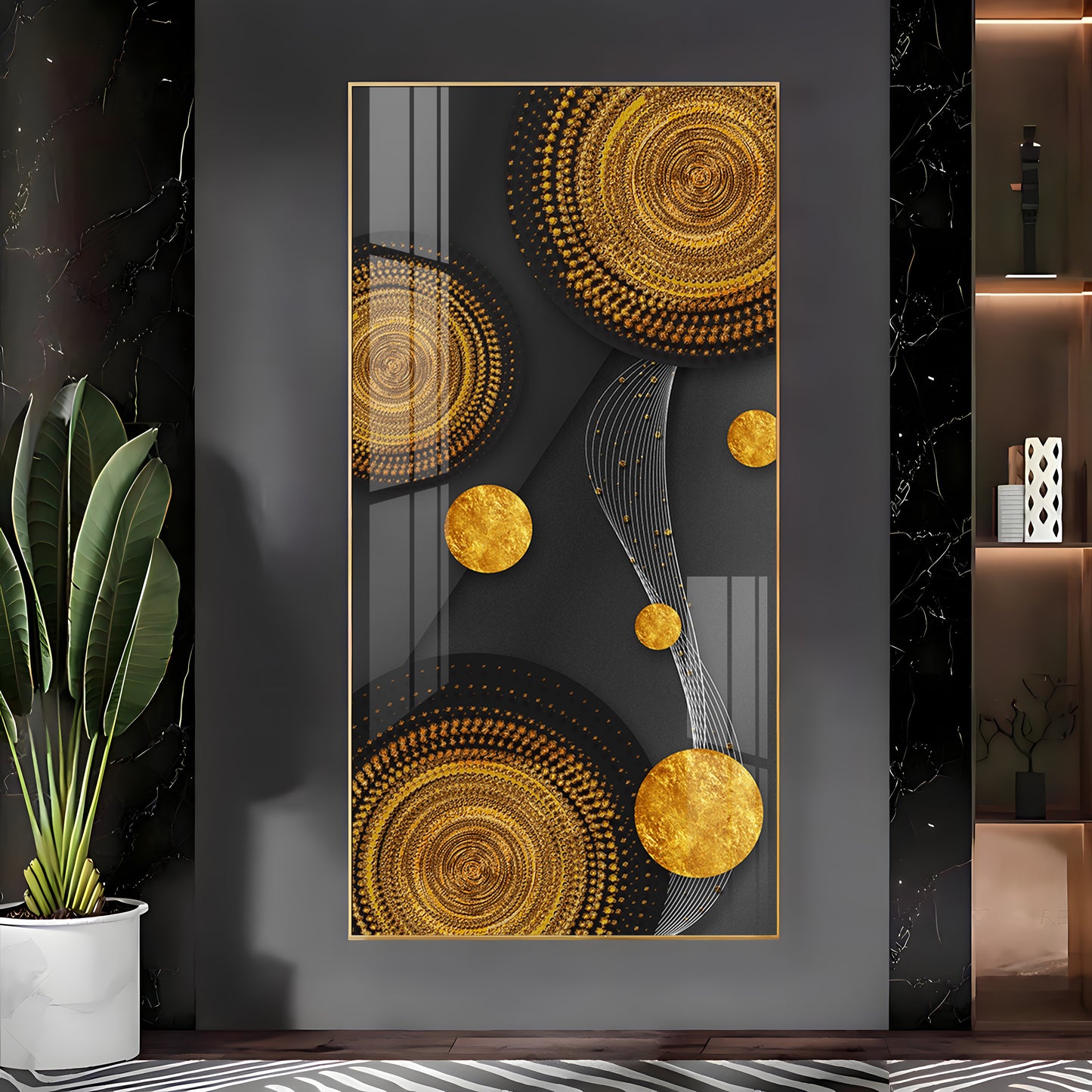 Gold Circle Shape Premium Acrylic Vertical Wall Art
