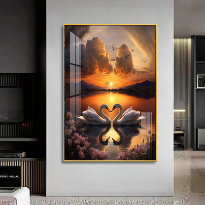 Romantic Swan Pair Premium Acrylic Vertical Wall Art