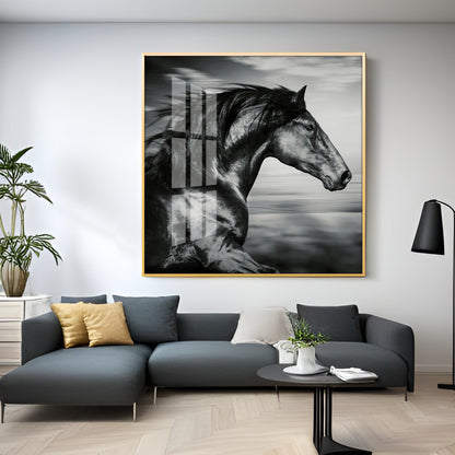 Wild Black Horse Premium Acrylic Square Wall Art