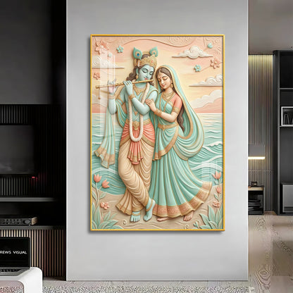 Hindu God Radha Krishna Premium Acrylic Vertical Wall Art