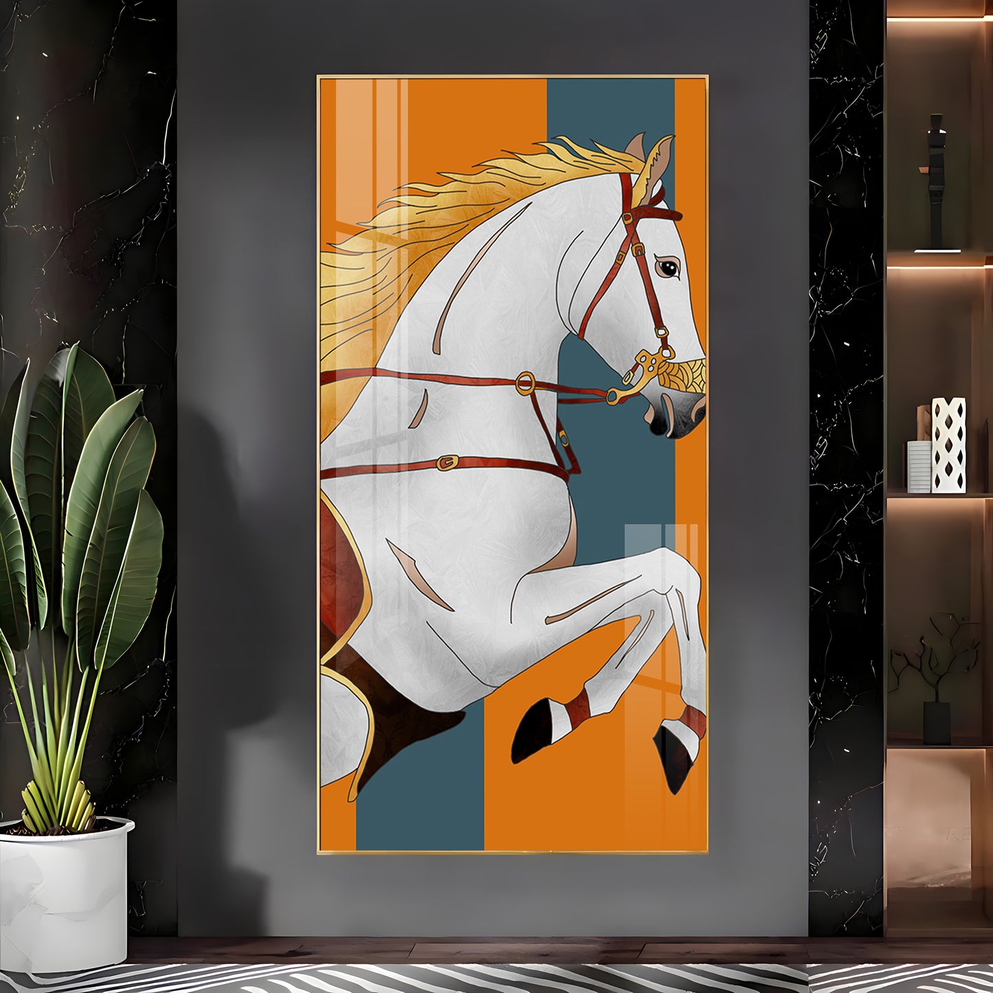 Modern White Horse Premium Acrylic Vertical Wall Art