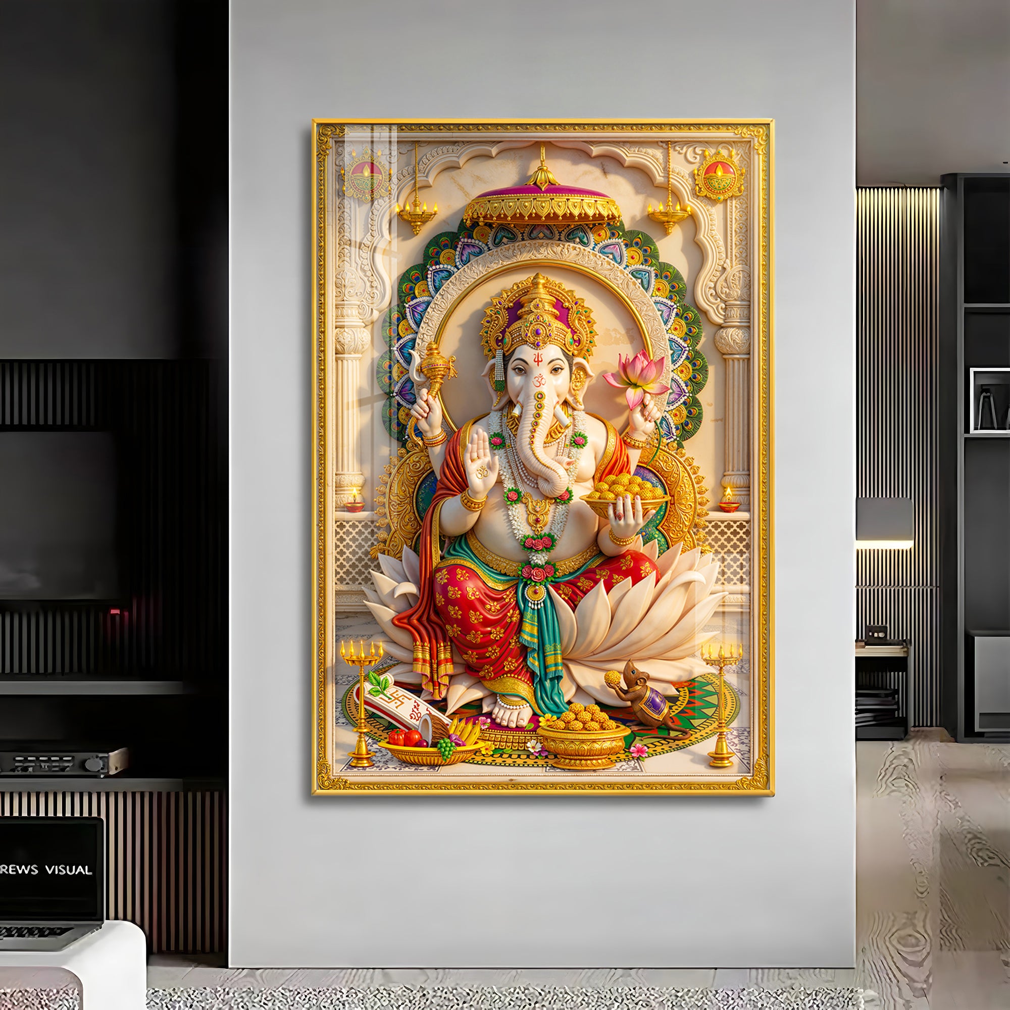 Radiant Ganesh Idol Premium Acrylic Vertical Wall Art