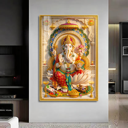 Radiant Ganesh Idol Premium Acrylic Vertical Wall Art