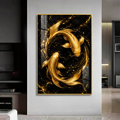 Two Luminous Golden Koi Premium Acrylic Vertical Wall Art
