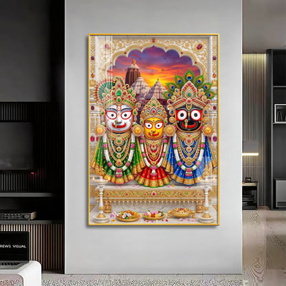 Lord Jagannath, Devi Subhadra & Lord Balabhadra Premium Acrylic Vertical Wall Art