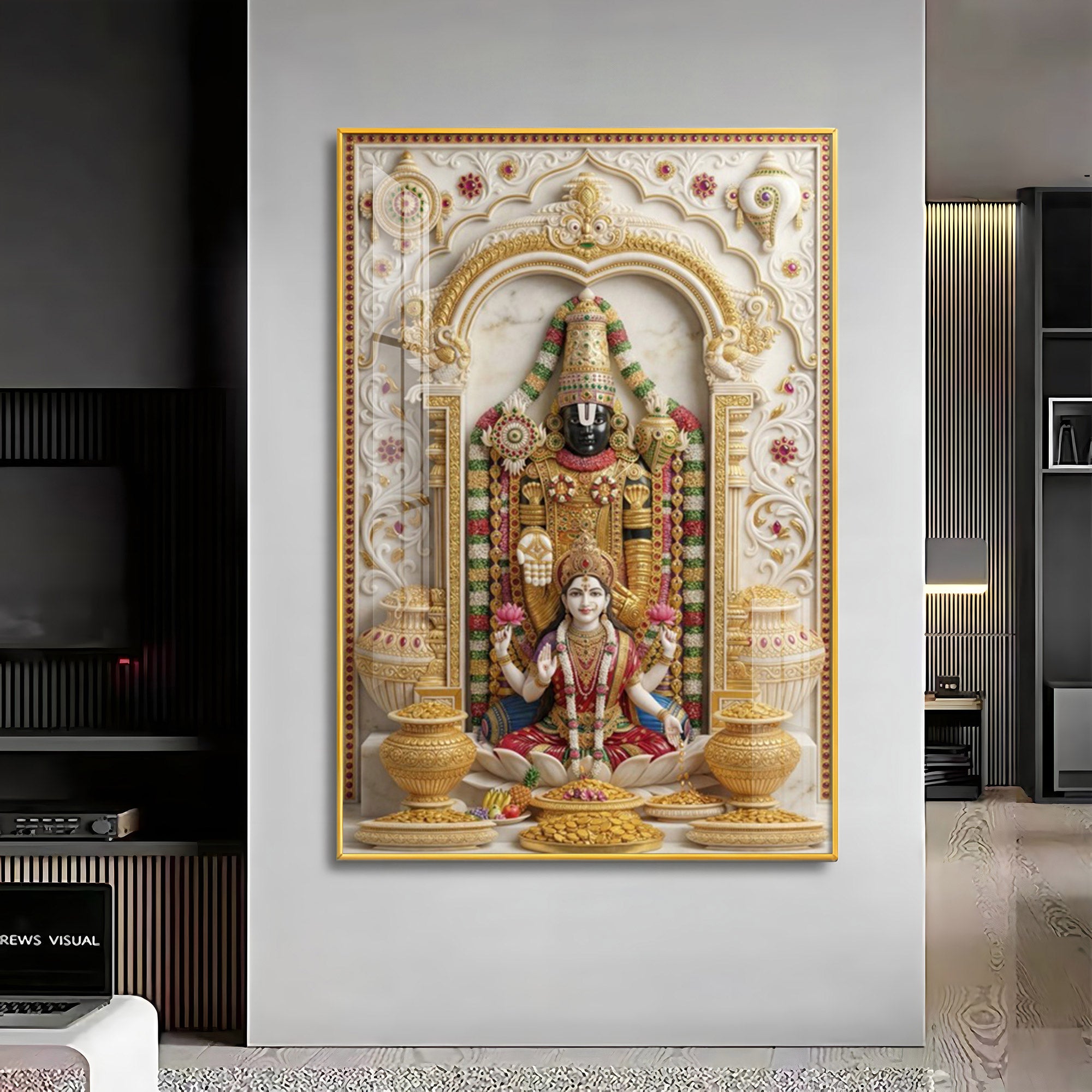 Lord Venkateswara With Maa Laxmi Premium Acrylic Vertical Wall Art