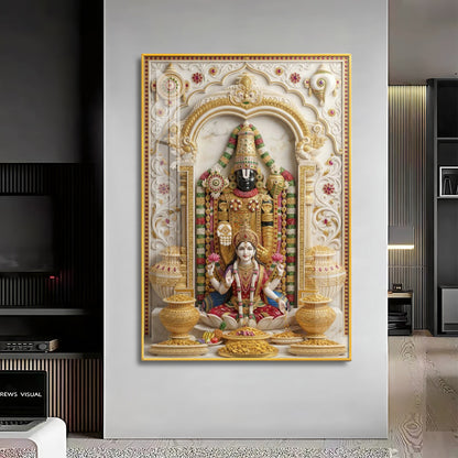 Lord Venkateswara With Maa Laxmi Premium Acrylic Vertical Wall Art