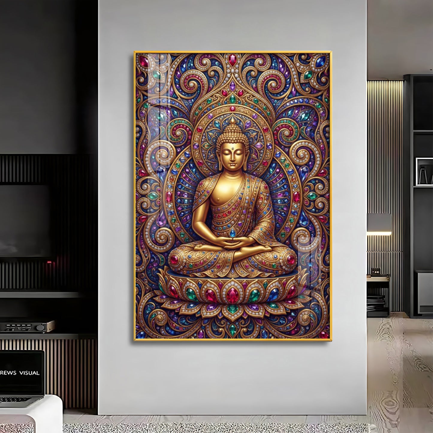 Colourful Meditating Buddha Premium Acrylic Vertical Wall Art