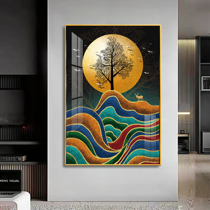 Tree and Deer in Harmony Premium Acrylic Vertical Wall Art