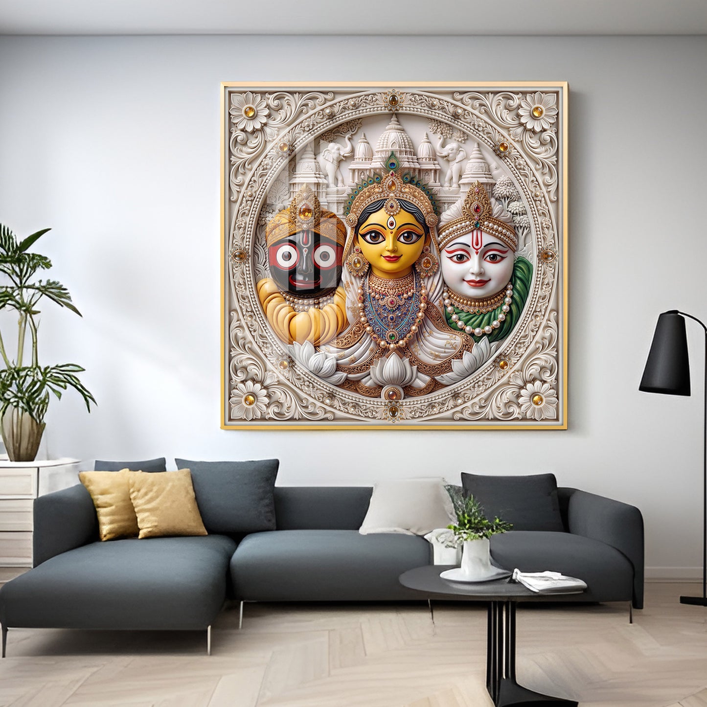 Lord Jagannath, Subhadra, & Balabhadra Premium Acrylic Square Wall Art