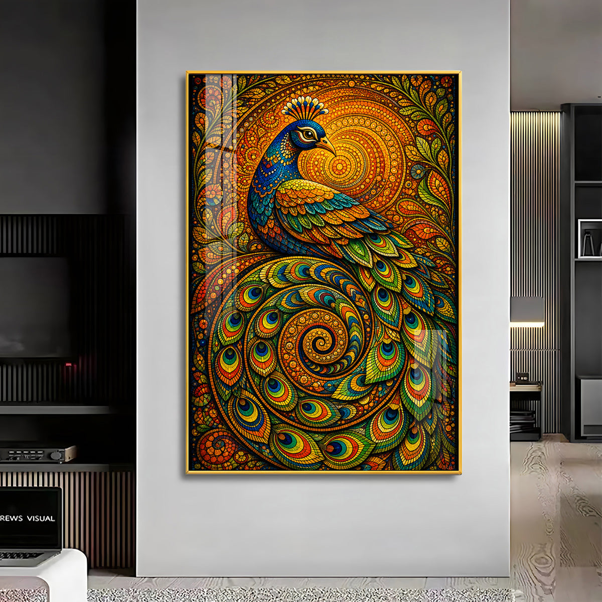 Vibrant Mandala Peacock Premium Acrylic Vertical Wall Art
