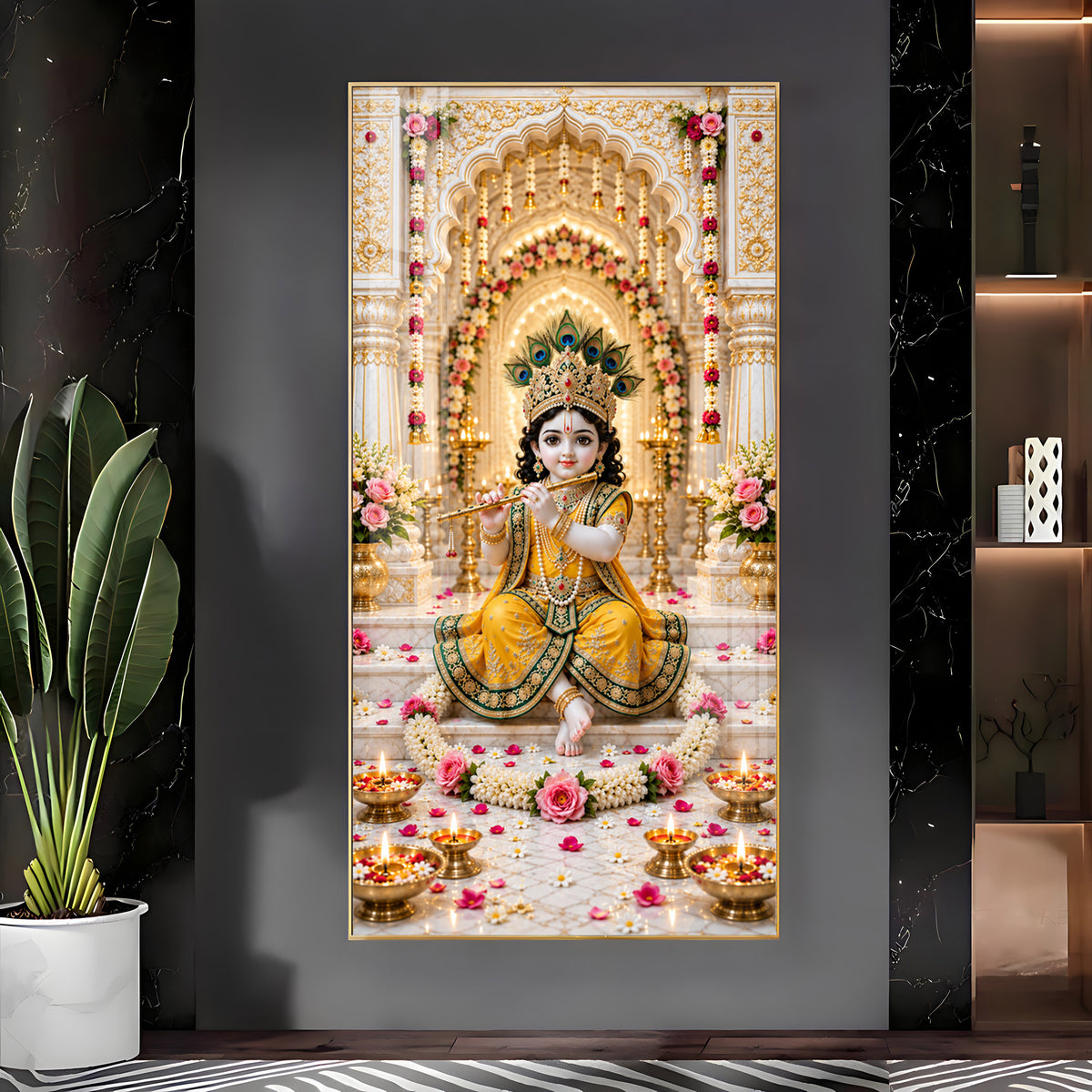 Baal Krishna In Yellow Poshak Premium Acrylic Vertical Wall Art