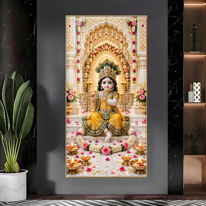 Baal Krishna In Yellow Poshak Premium Acrylic Vertical Wall Art