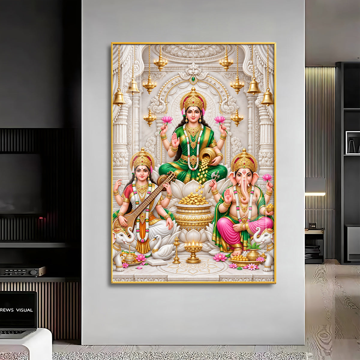Maa Laxmi Saraswati Ganesha Premium Acrylic Vertical Wall Art