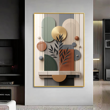Modern Geometric Abstract with Gold Disc Premium Acrylic Vertical Wall Art