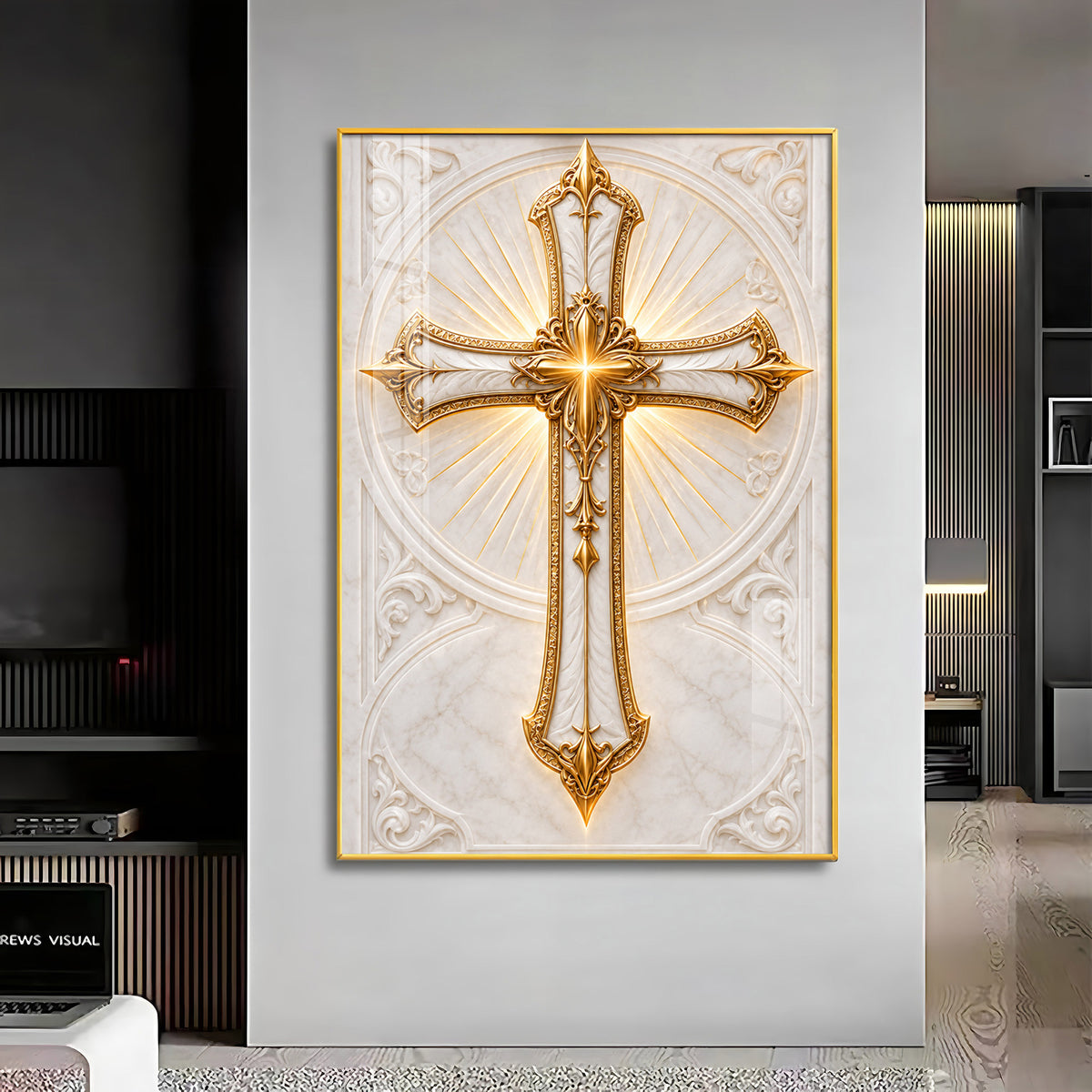 Golden Holy Cross Premium Acrylic Vertical Wall Art