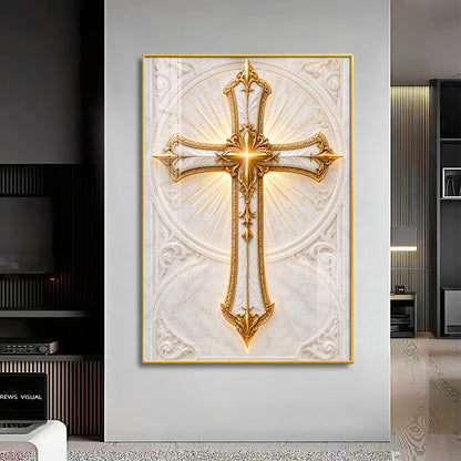 Golden Holy Cross Premium Acrylic Vertical Wall Art