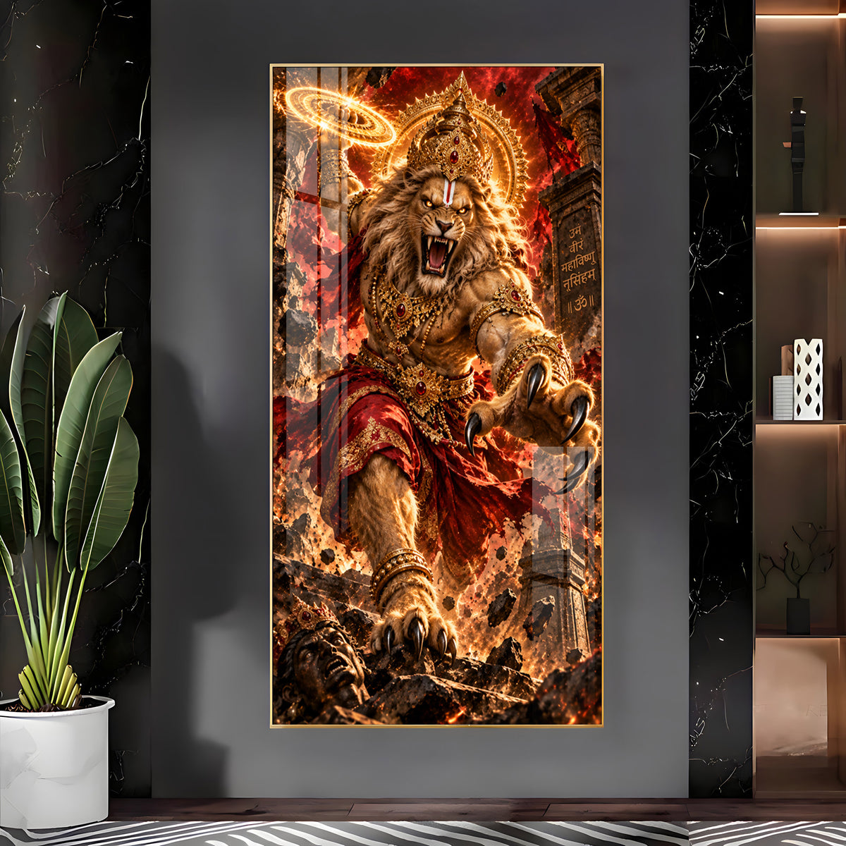 Narsimha Avatar With Chakra Premium Acrylic Vertical Wall Art