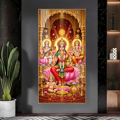 Maa Laxmi, Saraswati and Ganesh Ji Premium Acrylic Vertical Wall Art
