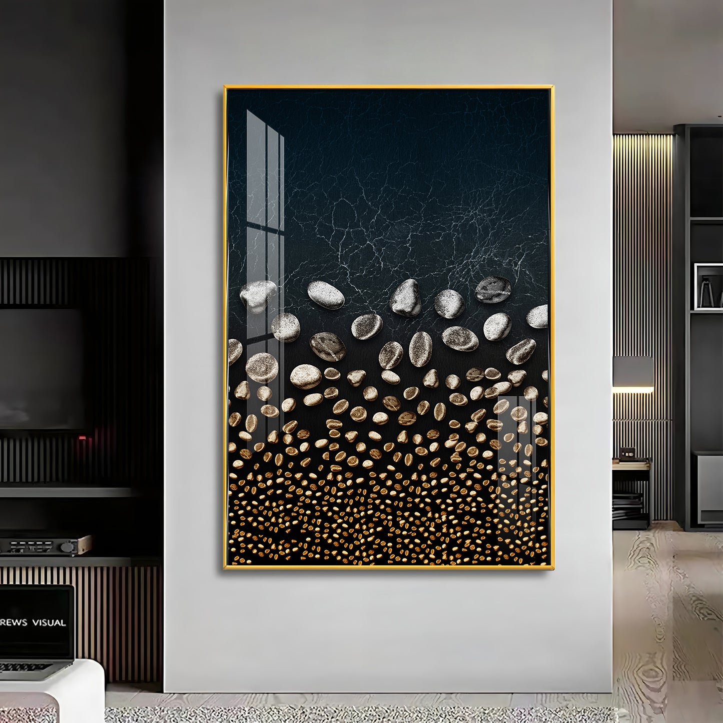 Golden Serenity Stones Premium Acrylic Vertical Wall Art