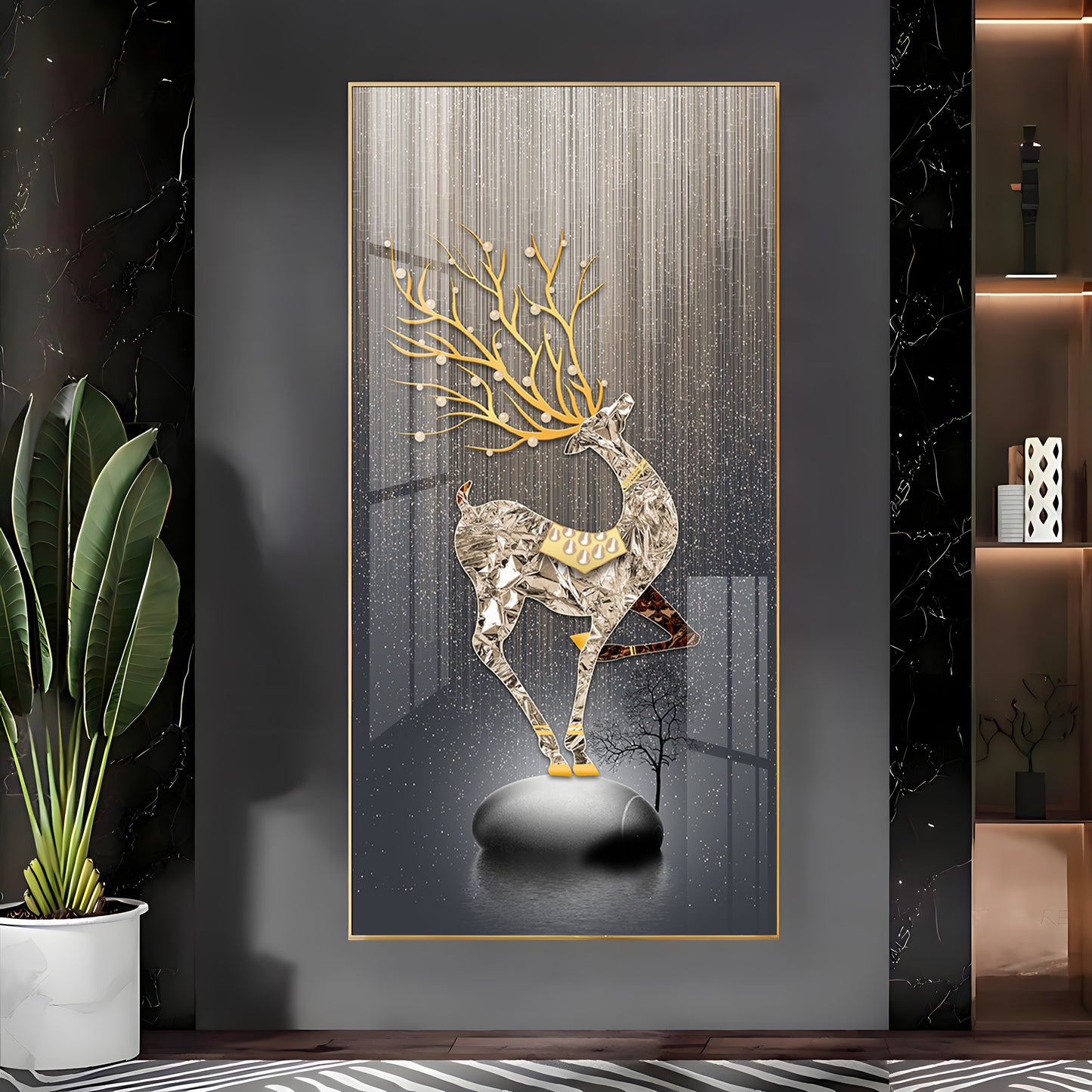 Couple Golden Deer Premium Acrylic Vertical Wall Art