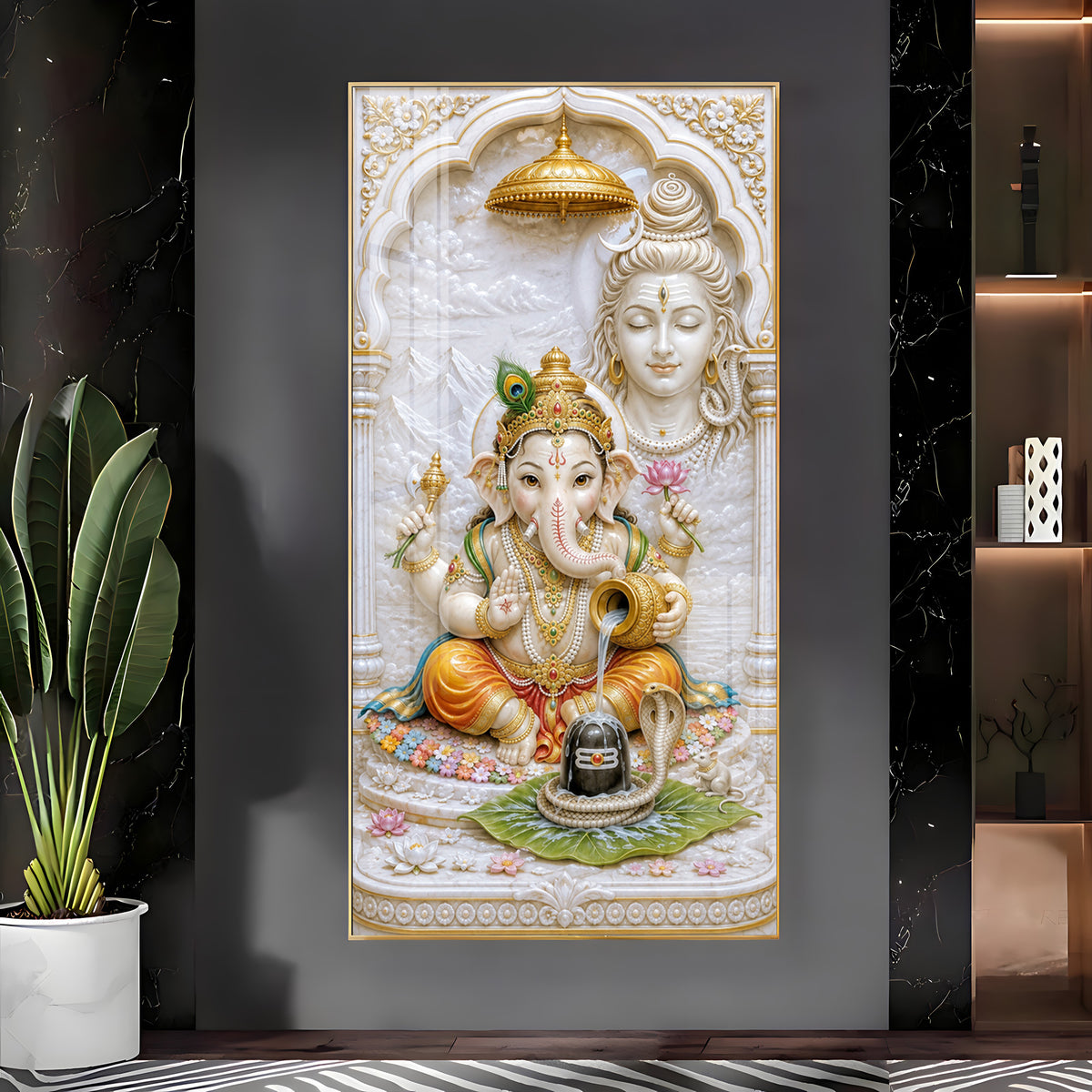 Lord Ganesha & Shiva Premium Acrylic Vertical Wall Art