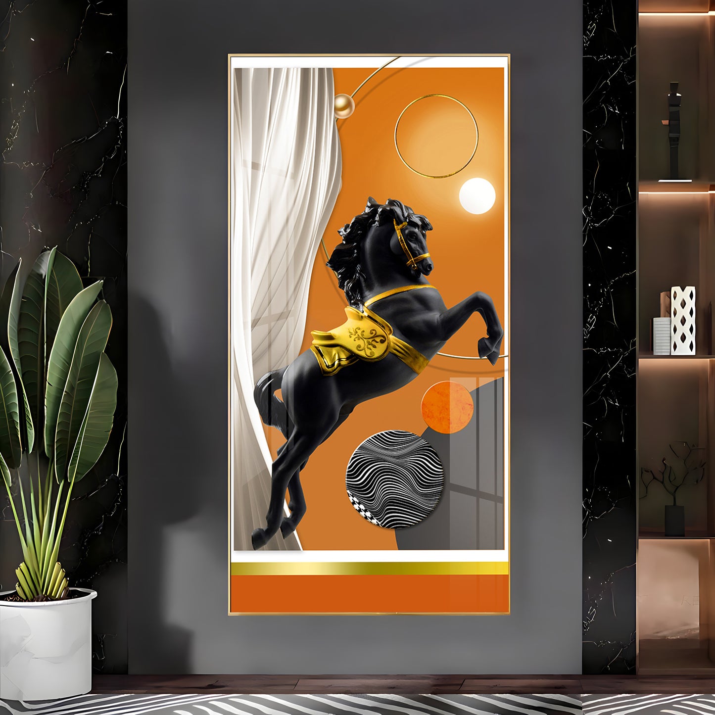 Muscular Black Horse Premium Acrylic Vertical Wall Art