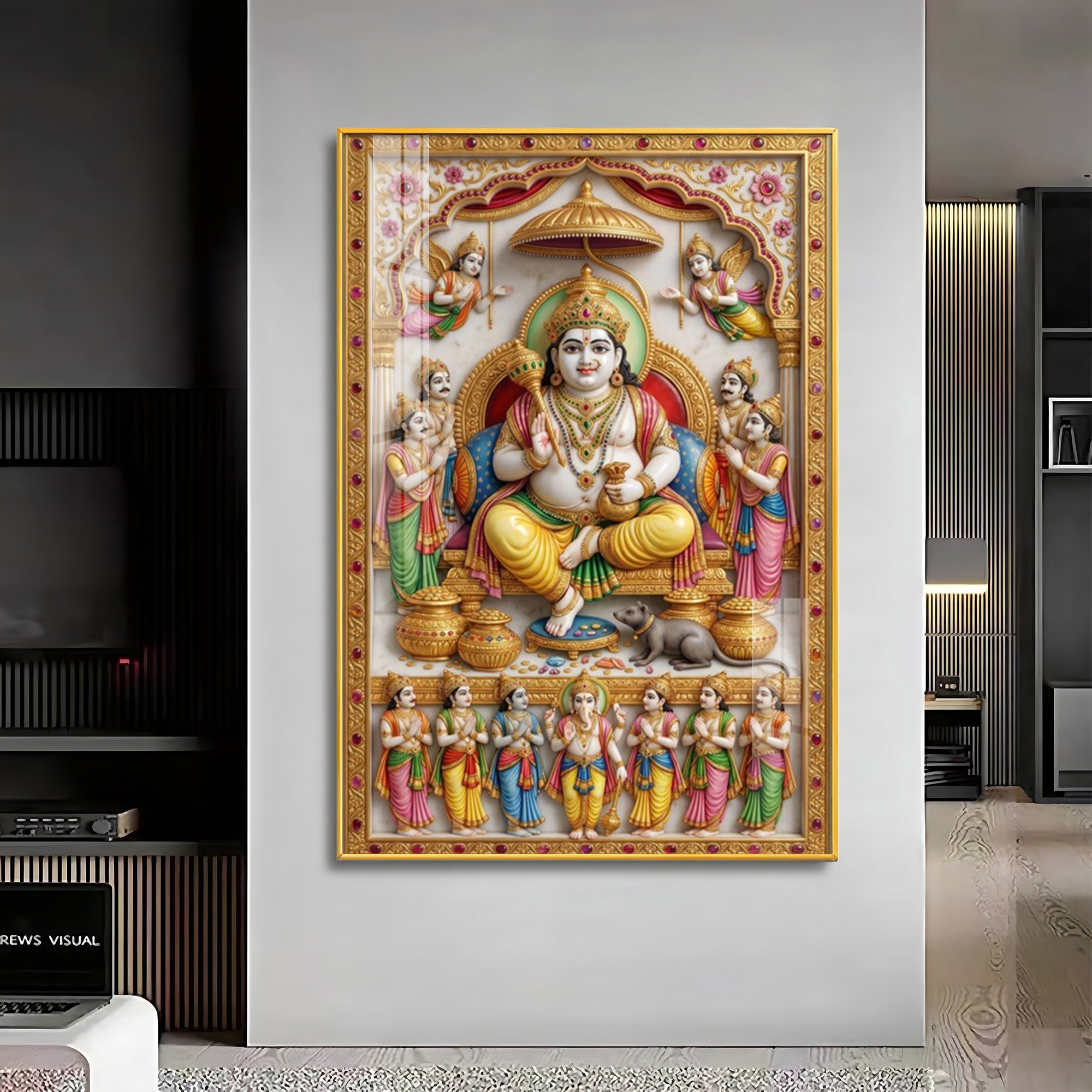 Lord Dhanpati Premium Acrylic Vertical Wall Art