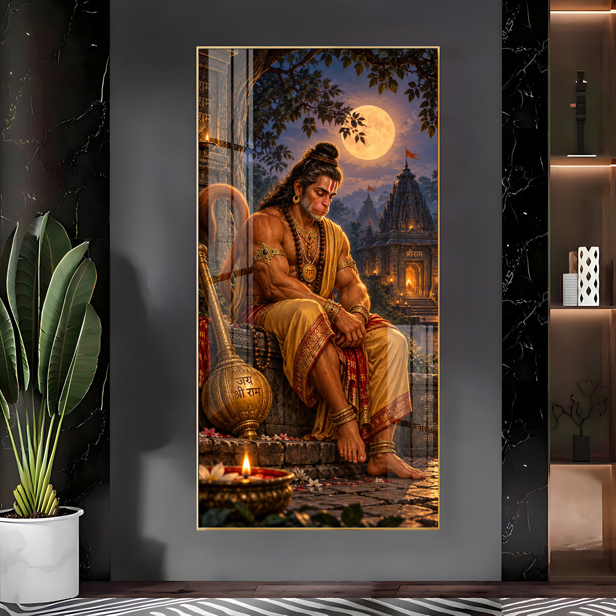 Hanuman Resting on Wall Premium Acrylic Vertical Wall Art