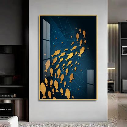 Beautiful Gold Fishes In Ocean Premium Acrylic Vertical Wall Art