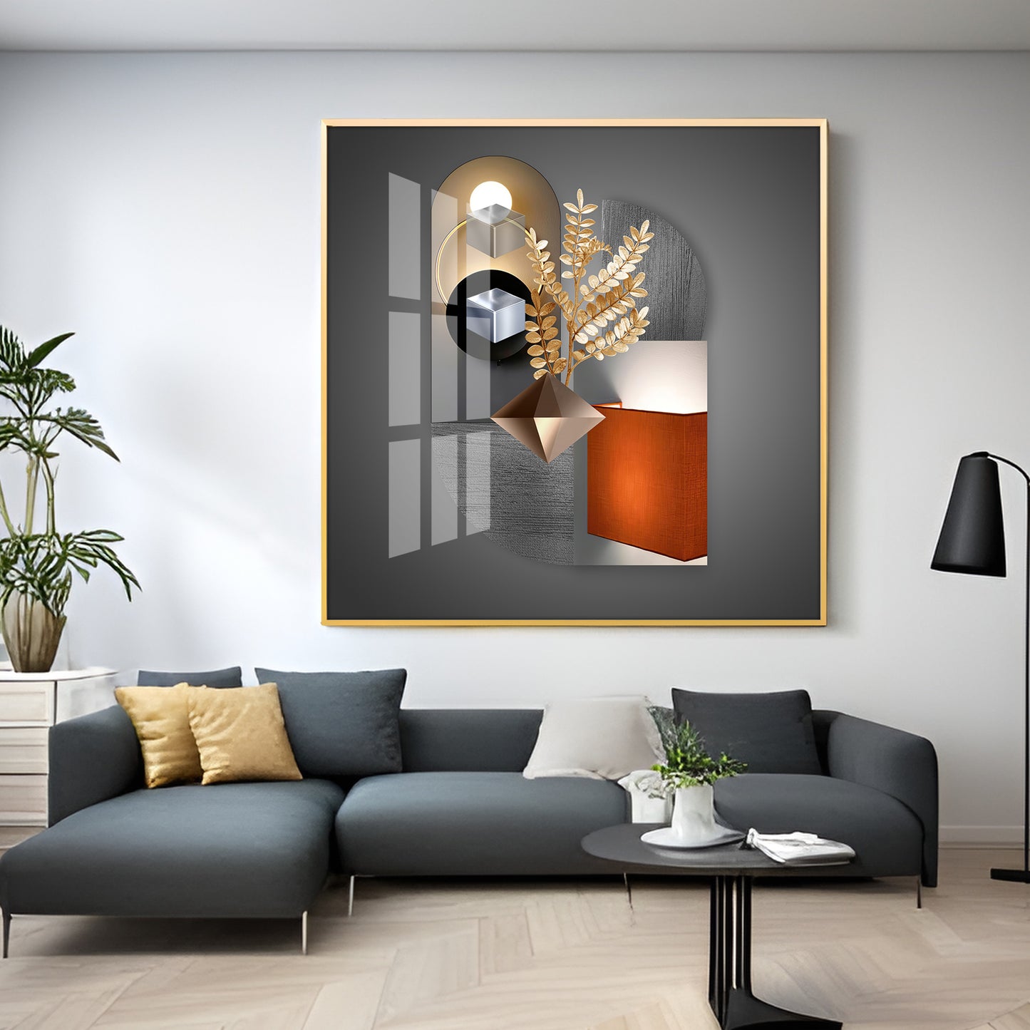 Aesthetic Combining Geometry With Gold Leaf Premium Acrylic Square Wall Art