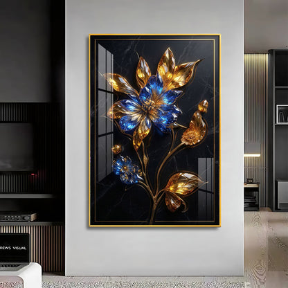 Blue & Gold Flower Premium Acrylic Vertical Wall Art