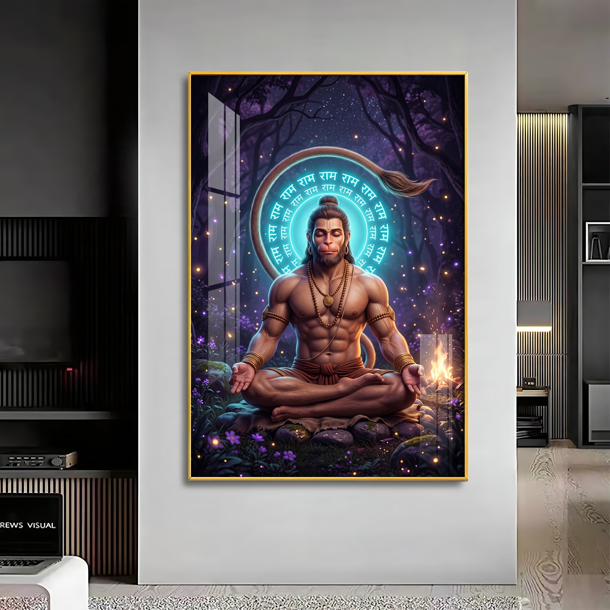 Lord Hanuman In Deep Meditation Premium Acrylic Vertical Wall Art