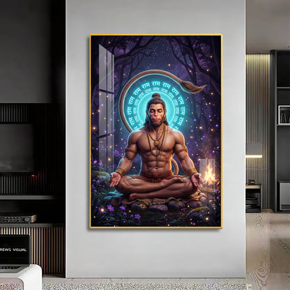 Lord Hanuman In Deep Meditation Premium Acrylic Vertical Wall Art
